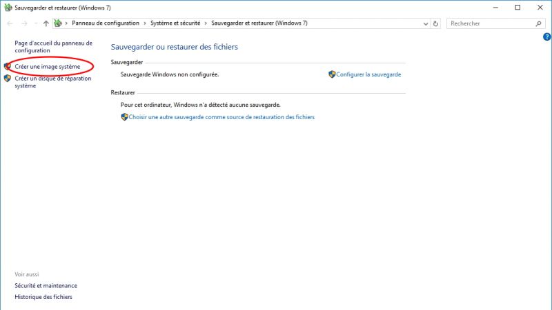 Sauvegarde Windows 10